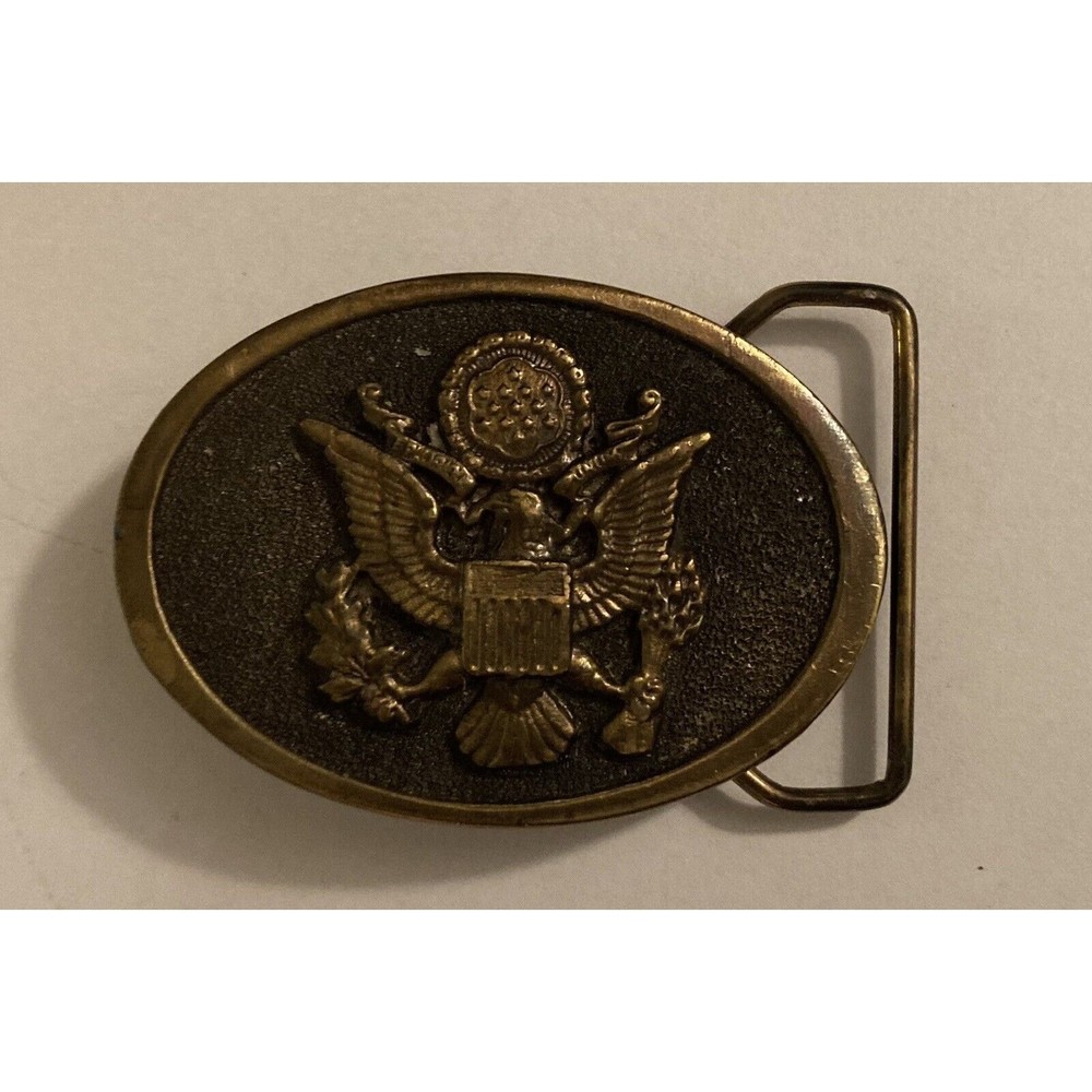 Vintage 1975 American Liberty Eagle Crest e pluribus unum USA Army Belt Buckle